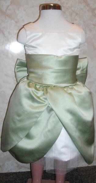 white and sage green toddler dress with tulip flower skirt